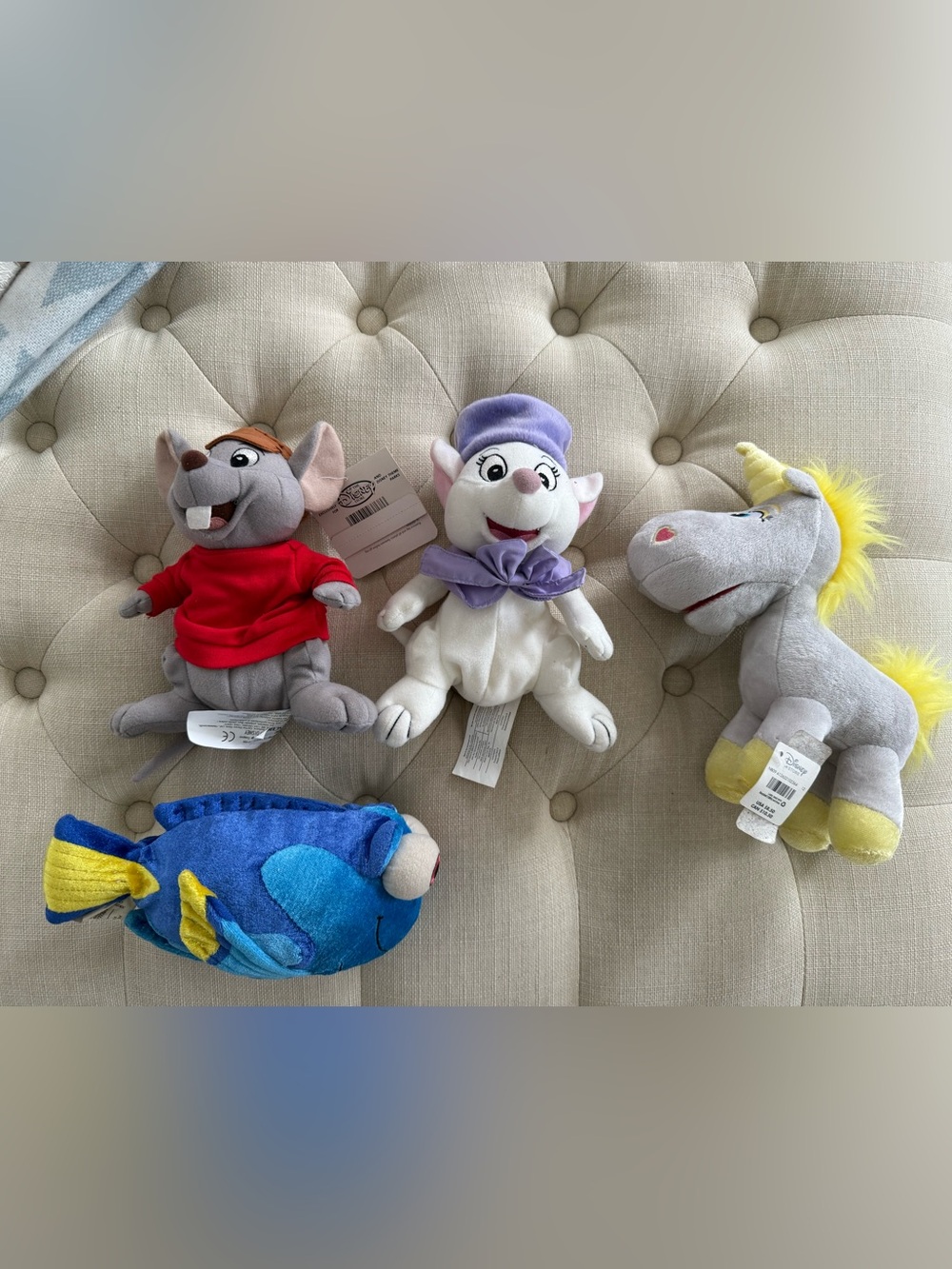 Disney Plush Character Set - Gray, Blue, Yellow, White, Red, Purple
